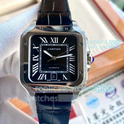 Knockoff Cartier Santos de Cartier Quartz Watches 39mm Ss Black Dial